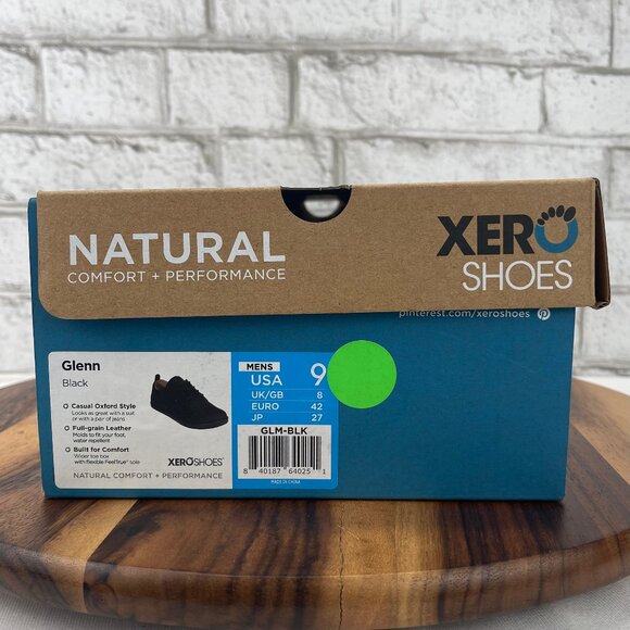 Xero Shoes Glenn Mens 8 Black Fullgrain Leather Shoes GLM-BLK New in Box (READ)